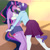 Size: 1280x1280 | Tagged: safe, artist:xjenn9, rarity, twilight sparkle, pony, unicorn, anthro, series:rarity kissing, g4, blushing, clothes, duo, female, kiss on the lips, kissing, lesbian, ship:rarilight, shipping, skirt