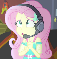 Size: 717x734 | Tagged: safe, screencap, fluttershy, costume conundrum, equestria girls, g4, my little pony equestria girls: better together, cropped, headphones, headset, solo