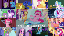 Size: 1280x721 | Tagged: safe, edit, edited screencap, editor:quoterific, screencap, applejack, discord, fluttershy, indian summer, pinkie pie, princess cadance, princess celestia, princess luna, rainbow dash, rarity, silverstream, spike, starlight glimmer, twilight sparkle, draconequus, dragon, earth pony, hippogriff, pegasus, pony, unicorn, a canterlot wedding, a royal problem, bridle gossip, daring don't, horse play, make new friends but keep discord, pinkie pride, season 1, season 2, season 3, season 4, season 5, season 6, season 7, season 8, shadow play, spike at your service, the crystalling, the super speedy cider squeezy 6000, what about discord?, what lies beneath, spoiler:s08, applejack is not amused, applejack's hat, boop, butt, butt touch, butthug, chalkboard, cowboy hat, crown, eye contact, facial hair, female, filly, flutterguy, fluttershy sleeps naked, fluttershy's cottage, flying, golden oaks library, grin, hairity, hat, jewelry, lidded eyes, looking at each other, male, mane seven, mane six, mare, moustache, night, nose in the air, nose to nose, noseboop, open mouth, out of context, pinkie hugging applejack's butt, plot, puffy cheeks, regalia, silverrage, smiling, spitty pie, sugarcube corner, sweet apple acres, twilight flopple, twilight's castle, unamused, unicorn twilight
