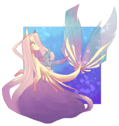 Size: 1852x1966 | Tagged: safe, artist:elf-hollow, fluttershy, merpony, pegasus, pony, seapony (g4), g4, blushing, clothes, cute, daaaaaaaaaaaw, female, fin wings, fish tail, flowing mane, flowing tail, ocean, pink mane, seaponified, seapony fluttershy, see-through, shyabetes, simple background, solo, species swap, tail, transparent background, underwater, water, wings
