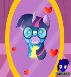 Size: 3840x4154 | Tagged: safe, alternate version, artist:damlanil, twilight sparkle, alicorn, pony, g4, blushing, carousel boutique, catsuit, clothes, cute, female, grin, happy, heart, heart eyes, horn, latex, latex suit, looking at you, mare, mirror, open mouth, rubber, shine, shiny, simple background, smiling, solo, suit, twiabetes, twilight sparkle (alicorn), uniform, vector, wingding eyes, wings, wonderbolts, wonderbolts uniform, wondersparkle
