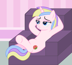 Size: 4741x4241 | Tagged: safe, artist:starcollider, holly dash, pony, unicorn, g4, absurd resolution, armchair, atg 2021, chair, female, hooves behind head, lidded eyes, mare, newbie artist training grounds, procrastination, show accurate, solo, vector