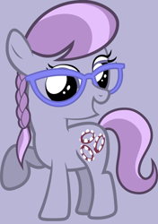 Size: 1920x2725 | Tagged: safe, artist:katielinda45, silver spoon, earth pony, pony, g1, g4, female, filly, g4 style, glasses, gray background, high res, open mouth, open smile, raised hoof, raised leg, simple background, smiling, solo