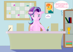 Size: 2500x1800 | Tagged: safe, artist:drakang, starlight glimmer, sunburst, alicorn, pony, unicorn, g4, comic, female, solo, working