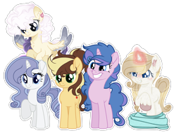 Size: 4160x3168 | Tagged: safe, artist:harmonylightsentryyt, artist:magicallightsentryyt, artist:prismborealisdash, artist:stardustshadowsentry, artist:starshine-sentryyt, oc, oc only, oc:apple heart, oc:astral chaotic paw, oc:crystal chalice, oc:sapphire stitch, earth pony, pegasus, pony, unicorn, base used, female, mare, offspring, parent:applejack, parent:caramel, parent:fancypants, parent:rarity, parents:carajack, parents:raripants, simple background, transparent background