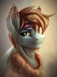 Size: 2020x2700 | Tagged: safe, artist:richmay, oc, oc only, pegasus, pony, beard, bust, commission, facial hair, fluffy, high res, male, pegasus oc, portrait, solo, stallion, tribal