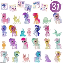 Size: 2040x2033 | Tagged: safe, argyle starshine, choco cozy, dazzle feather, izzy moonbow, minty (g5), phyllis cloverleaf, pipp petals, ruddy sparks, shutter snap, sunny starscout, zipp storm, zoom zephyrwing, alligator, cat, dog, pony, rabbit, tortoise, g5, official, advent calendar, animal, blind bag, cozy heart, frostie bloom, high res, horn, starlight flurry, toy, unnamed character, unnamed pony