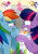 Size: 2480x3507 | Tagged: safe, artist:twidasher, applejack, fluttershy, pinkie pie, rainbow dash, rarity, spike, twilight sparkle, dragon, earth pony, pegasus, pony, unicorn, g4, blushing, feather, female, high res, lesbian, looking at each other, magic, menu, monsters inc., ooklay in the agbay, question mark, ship:twidash, shipping, signature, sweat, sweatdrop, table, telekinesis