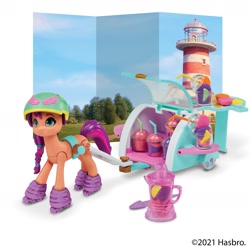 Size: 2400x2400 | Tagged: safe, sunny starscout, earth pony, pony, g5, official, female, high res, lighthouse, mare, maretime bay, roller skates, toy
