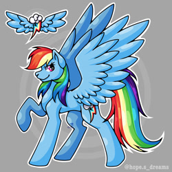 Size: 768x768 | Tagged: safe, artist:hopes-dream, rainbow dash, pegasus, pony, g4, abstract background, backwards cutie mark, female, rainbow dash's cutie mark, raised hoof, solo
