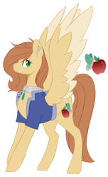 Size: 596x983 | Tagged: safe, artist:yukkimo, oc, oc only, oc:reina race, pegasus, pony, clothes, female, magical lesbian spawn, mare, offspring, parent:applejack, parent:fluttershy, parents:appleshy, simple background, solo, transparent background, two toned wings, wings