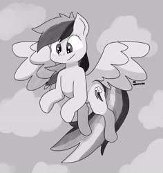 Size: 3681x3899 | Tagged: safe, artist:worldwide, rainbow dash, pegasus, pony, g4, cloud, cloudy, female, flying, grin, high res, sky, smiling, solo