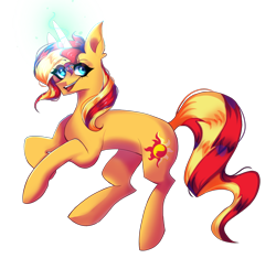 Size: 1974x1924 | Tagged: safe, artist:neonbugzz, sunset shimmer, pony, unicorn, g4, fanart, female, glowing horn, horn, magic, mare, simple background, smiling, solo, transparent background