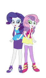 Size: 3081x5193 | Tagged: safe, artist:gmaplay, rarity, sweetie belle, equestria girls, g4, clothes, duo, duo female, female, high res, older, older sweetie belle, open mouth, open smile, rarity peplum dress, simple background, skirt, smiling, transparent background