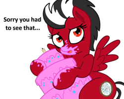 Size: 1204x970 | Tagged: safe, artist:small-brooke1998, oc, pegasus, pony, cake, caught, embarrassed, food, looking at you, messy eating, open mouth, ponified, shatter (transformers), simple background, spread wings, talking to viewer, transformers, transparent background, wings