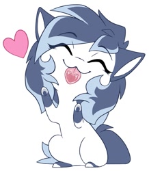 Size: 875x1002 | Tagged: safe, artist:arctic-fox, oc, oc only, pony, :3, ^w^, behaving like a cat, chibi, cute, heart, heart tongue, licking the fourth wall, not shining armor, ocbetes, simple background, solo, white background