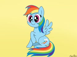 Size: 2048x1536 | Tagged: safe, artist:apexpone, rainbow dash, pegasus, pony, g4, simple background, sitting, smiling, solo, spread wings, wings