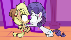 Size: 1920x1080 | Tagged: safe, screencap, applejack, rarity, earth pony, pony, unicorn, g4.5, my little pony: pony life, the de-stress ball, boop, duo, female, looking at each other, looking at someone, mare, noseboop