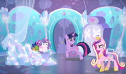 Size: 965x572 | Tagged: safe, artist:candyandflurry, princess cadance, princess flurry heart, twilight sparkle, whammy, alicorn, pony, g4, older, older flurry heart, sisters-in-law, story included, twilight sparkle (alicorn)