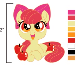 Size: 1018x848 | Tagged: dead source, safe, artist:sophillia, apple bloom, earth pony, pony, g4, adorabloom, apple, cute, female, filly, food, looking at you, open mouth, open smile, smiling, solo
