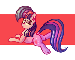 Size: 3640x2911 | Tagged: safe, artist:hyper dash, twilight sparkle, pony, unicorn, g4, butt, high res, looking at you, lying down, plot, prone, solo, twibutt, unicorn twilight