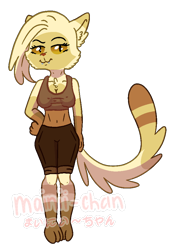 Size: 670x962 | Tagged: dead source, safe, artist:cherritoppu, oc, oc only, abyssinian, anthro, digitigrade anthro, abyssinian oc, clothes, female, parent:capper dapperpaws, shorts, simple background, smiling, transparent background