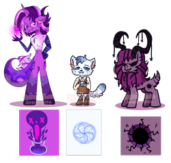 Size: 6620x6294 | Tagged: dead source, safe, artist:cherritoppu, oc, oc only, cat, demon, demon pony, hybrid, pony, anthro, anthro with ponies, glowing hands, interspecies offspring, magical gay spawn, offspring, parent:capper dapperpaws, parent:discord, parent:double diamond, parent:lord tirek, parent:starlight glimmer, parent:twilight sparkle, parents:discolight, parents:doubledapper, parents:starek, simple background, transparent background