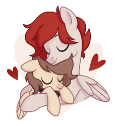 Size: 1280x1378 | Tagged: safe, artist:petruse4ka, oc, oc only, pegasus, pony, abstract background, eyes closed, gay, heart, hug, male, oc x oc, pegasus oc, shipping, simple background, smiling, stallion, white background, wings