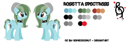 Size: 1388x472 | Tagged: safe, artist:somecoconut, oc, oc only, oc:rosetta spectress, pegasus, pony, beanie, collar, duo, female, hat, mare, pegasus oc, reference sheet, simple background, smiling, white background, wings