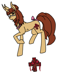 Size: 2835x3504 | Tagged: safe, artist:agdapl, oc, oc only, pony, unicorn, bow, eyepatch, female, high res, horn, mare, raised hoof, simple background, solo, tail bow, unicorn oc, white background