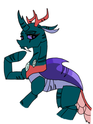 Size: 3024x4032 | Tagged: safe, alternate version, artist:agdapl, pharynx, changedling, changeling, pony, g4, antlers, colored, eye scar, eyelashes, eyeliner, fangs, makeup, male, prince pharynx, raised hoof, scar, simple background, solo, transparent background
