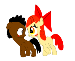 Size: 310x250 | Tagged: safe, apple bloom, oc, oc:ladainian otis, g4, 1000 hours in ms paint, base used, blank flank, blushing, bow, canon x oc, colt, eye contact, female, filly, ladainianbloom, looking at each other, love, male, shipping, straight