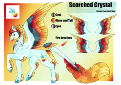 Size: 4961x3508 | Tagged: safe, artist:oneiria-fylakas, oc, oc only, oc:scorched crystal, pegasus, pony, colored wings, male, multicolored wings, reference sheet, solo, stallion, wings