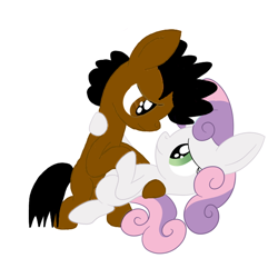 Size: 600x600 | Tagged: safe, sweetie belle, oc, oc:ladainian otis, earth pony, pony, unicorn, g4, canon x oc, dancing, duo, eye contact, ladainianbelle, looking at each other, looking down, looking up, love