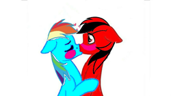 Size: 1079x606 | Tagged: safe, rainbow dash, oc, oc:marioamyyoshifan24, pegasus, pony, g4, 1000 hours in ms paint, base used, blushing, canon x oc, eyes closed, kissing, mardash, shipping