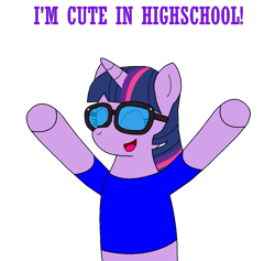 Size: 1095x1039 | Tagged: safe, artist:eli-j-brony, sci-twi, twilight sparkle, pony, unicorn, g4, clothes, eyes closed, female, happy, nerd, shirt, simple background, solo, transparent background