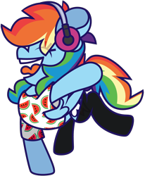 Size: 4014x4860 | Tagged: safe, artist:threetwotwo32232, rainbow dash, pegasus, pony, g4, absurd resolution, clothes, female, headphones, mare, open mouth, shirt, singing, socks, solo, tongue out