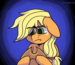 Size: 614x533 | Tagged: safe, artist:cottageram, applejack, earth pony, pony, g4, female, sad, solo