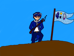 Size: 800x600 | Tagged: safe, oc, oc only, oc:dusk flare, human, clothes, flag of equestria, humanized, humanized oc, sword, uniform, war, weapon