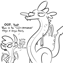 Size: 3000x3000 | Tagged: safe, artist:tjpones, smolder, spike, dragon, g4, black and white, dragoness, duo, female, grayscale, high res, male, monochrome, older, older spike, puberty, puberty hits hard, simple background, teenage spike, teenaged dragon, teenager, trogdor, white background, winged spike, wings