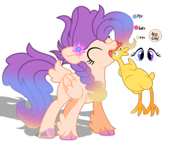 Size: 2146x1777 | Tagged: safe, artist:cheekycheesefan101, oc, oc only, oc:berry laffy taffy, hybrid, pony, female, interspecies offspring, magical lesbian spawn, mouth hold, offspring, parent:pinkie pie, parent:princess skystar, parents:skypie, rubber chicken, solo