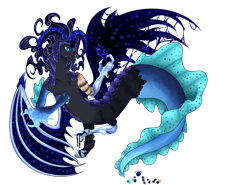 Size: 1280x945 | Tagged: safe, artist:lunar-imagination, oc, oc only, draconequus, hybrid, original species, seapony (g4), blue eyes, claws, dorsal fin, fish tail, horns, male, simple background, solo, tail, transparent background, wings