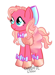 Size: 815x1106 | Tagged: safe, artist:princessfaeron, oc, oc only, oc:rose gold, earth pony, pony, bow, clothes, dress, earth pony oc, female, hair bow, mare, simple background, smiling, solo, transparent background