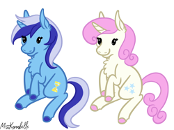 Size: 1168x867 | Tagged: safe, artist:misskanabelle, minuette, twinkleshine, pony, unicorn, g4, chest fluff, colored hooves, commission, duo, ear fluff, female, horn, mare, signature, simple background, smiling, transparent background, ych result