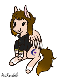 Size: 669x867 | Tagged: safe, artist:misskanabelle, oc, oc only, pegasus, pony, chest fluff, clothes, colored hooves, commission, ear fluff, female, mare, pegasus oc, signature, simple background, smiling, solo, transparent background, two toned wings, wings, ych result
