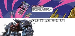 Size: 768x368 | Tagged: safe, artist:tony fleecs, fluttershy, king sombra, twilight sparkle, g4, the magic of cybertron, spoiler:the magic of cybertron03, angry, imgflip, megatron, meme, primus, transformers