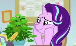 Size: 257x157 | Tagged: safe, screencap, phyllis, starlight glimmer, pony, unicorn, a horse shoe-in, g4, season 9, cropped, cute, female, glimmerbetes, mare, picture for breezies, plant, solo