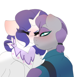 Size: 1280x1280 | Tagged: safe, artist:moodi, maud pie, rarity, earth pony, pony, unicorn, g4, alternate hairstyle, blushing, cute, eye clipping through hair, eyebrows, eyebrows visible through hair, eyes closed, female, lesbian, maudabetes, moodi is trying to murder us, nuzzling, raribetes, ship:rarimaud, shipping, simple background, sweet dreams fuel, transparent background