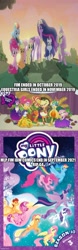 Size: 500x1608 | Tagged: safe, artist:justasuta, edit, edited screencap, idw, screencap, applejack, crystal (g4), fluttershy, marini, molly, moonbeam twinkletail, pinkie pie, rainbow dash, rarity, sci-twi, silverstream, smolder, spike, star swirl the bearded, sunset shimmer, twilight sparkle, abyssinian, alicorn, diamond dog, dragon, earth pony, hippogriff, kelpie, pegasus, pony, unicorn, zebra, equestria girls, equestria girls specials, g4, my little pony equestria girls: better together, my little pony equestria girls: holidays unwrapped, o come all ye squashful, season 10, the last problem, 2019, 2021, bags under eyes, cover, dragoness, end of ponies, female, flying, gigachad spike, holiday wrap up, humane five, humane seven, humane six, male, mane seven, mane six, mare, older, older applejack, older fluttershy, older mane seven, older mane six, older pinkie pie, older rainbow dash, older rarity, older spike, older twilight, older twilight sparkle (alicorn), pony history, princess twilight 2.0, series finale, skunk stripe, stallion, the end of equestria girls, twilight sparkle (alicorn), winged spike, wings