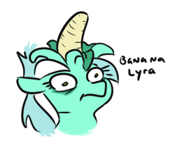 Size: 339x284 | Tagged: safe, artist:jargon scott, lyra heartstrings, pony, unicorn, g4, banana, bust, female, food, mare, not salmon, simple background, solo, wat, white background